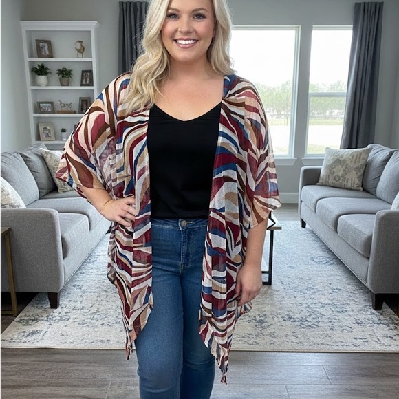 Lane Bryant Sweaters - Lane Bryant Multicolor Patterned Kimono